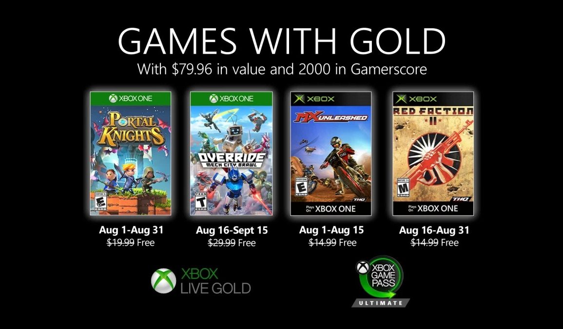 Xbox Games with Gold for August 2020 Lineup Revealed