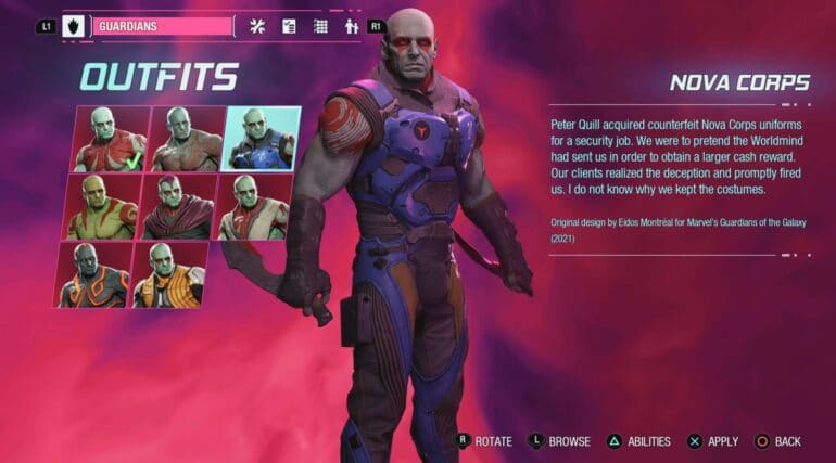 Guardians of the Galaxy - Where to find all Drax outfits