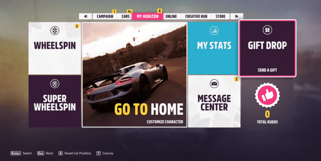 Go to the My Horizon tab. Choose Gift Drop - Forza Horizon 5