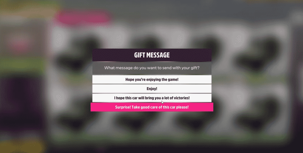 Choose gift message - Forza Horizon 5