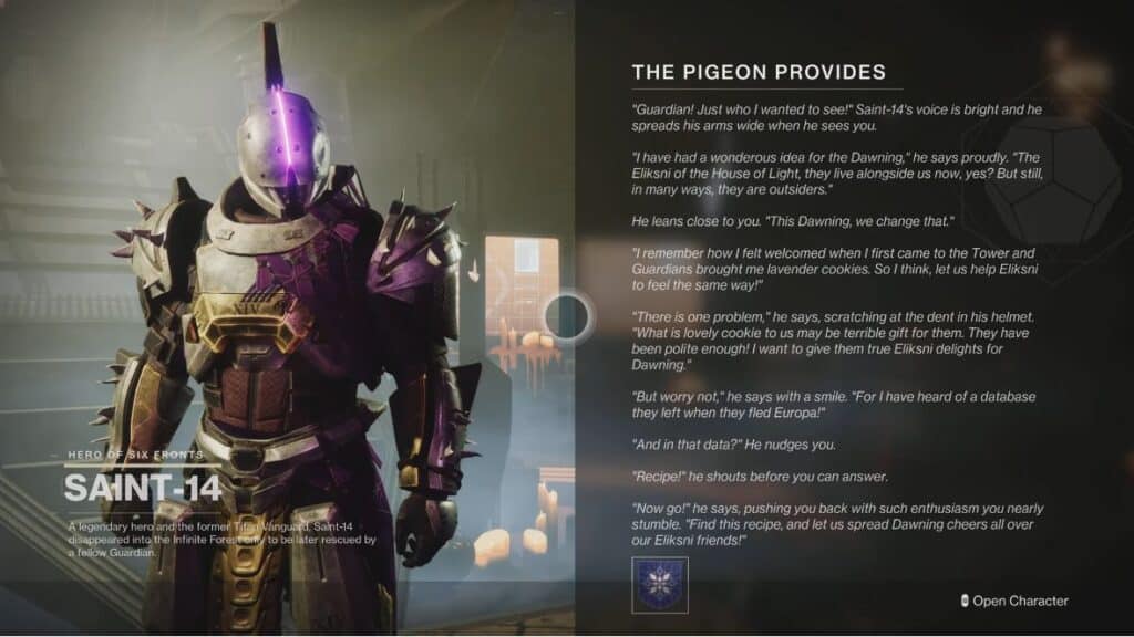 The Pigeon Provides - Saint-14 (Destiny 2)