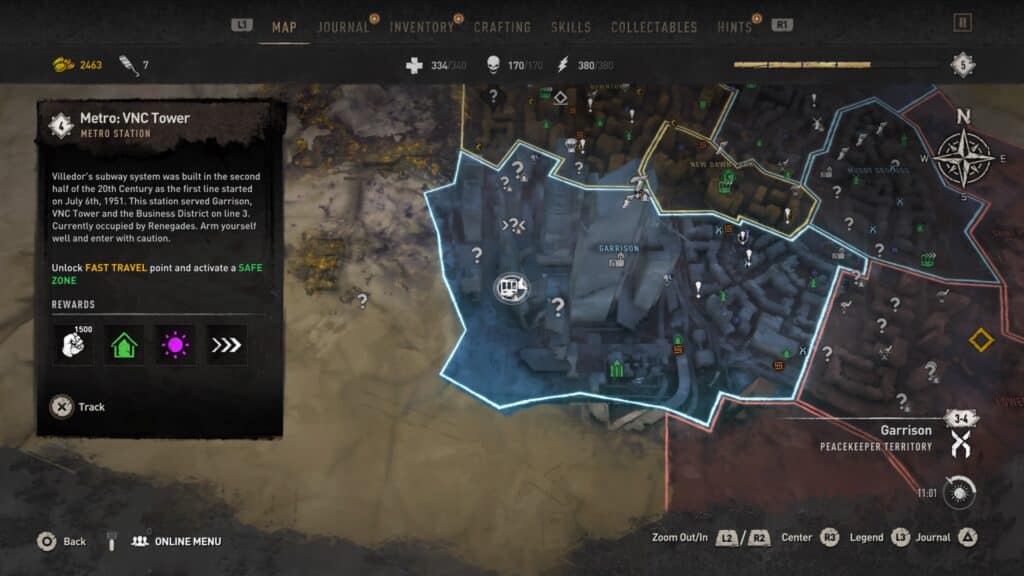 Metro VNC Tower - West of Garrison Map - Dying Light 2 Metro Stations Location