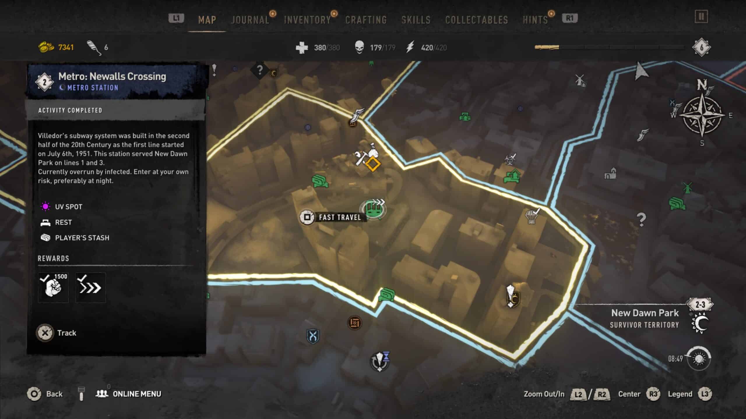 Metro Newalls Crossing - Center of New Dawn Park Map - Dying Light 2 Metro Stations Location
