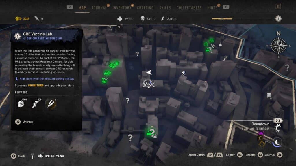 RE Container - Center of Downtown, GRE Vaccine Lab Map - Dying Light 2 GRE Container Locations