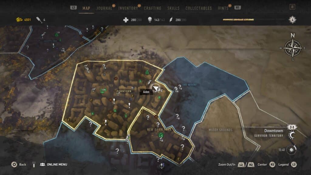 GRE Container - East of Downtown, Northwest of Downtown Thugs Bandit Camp and East of Nightrunner Trial VI Map - Dying Light 2 GRE Container Locations