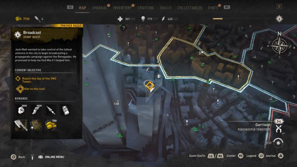 GRE Container - Center of Garrison, on top of the Right VNC Tower Map - Dying Light 2 GRE Container Locations