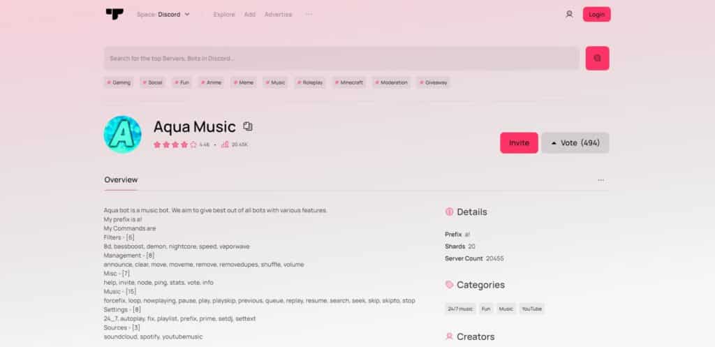 Aqua Music - All Available Music Bots for Discord