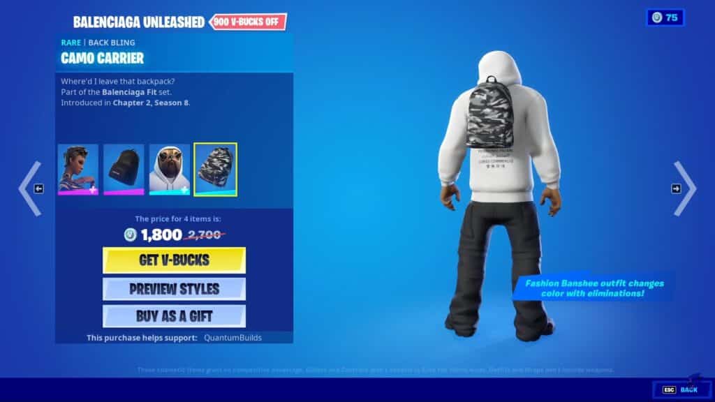 Fortnite Cammo Carrier Balenciaga Back Bling