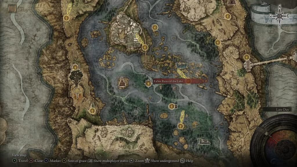 Fallen Ruins of the Lake location map - Elden Ring