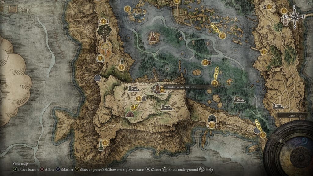 Cathedral of Manus Celes location map - Elden Ring