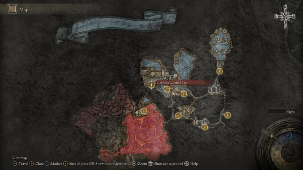 Nokstella Waterfall Basin location map - Elden Ring