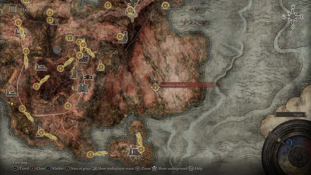 Starscourge Radahn Location map - Elden Ring