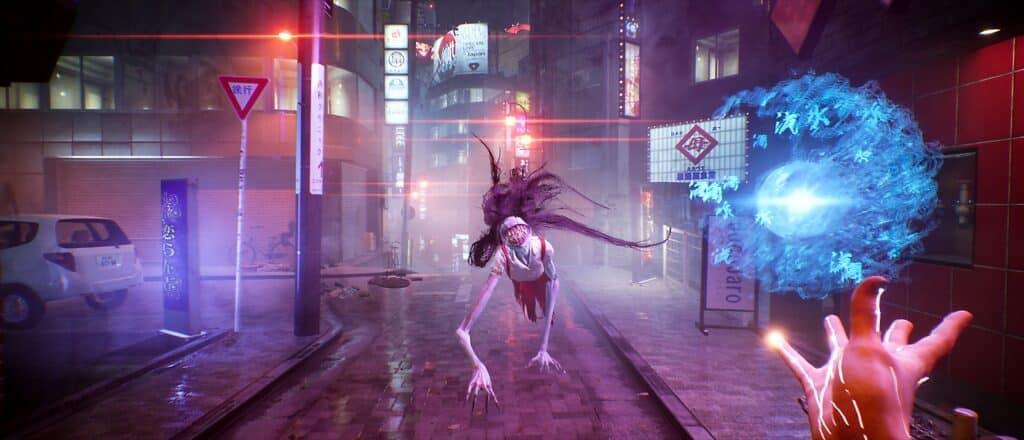 Ghostwire Tokyo Promo Shot creature running at Akito.