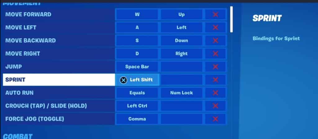 Configuration settings in fortnite how to sprint