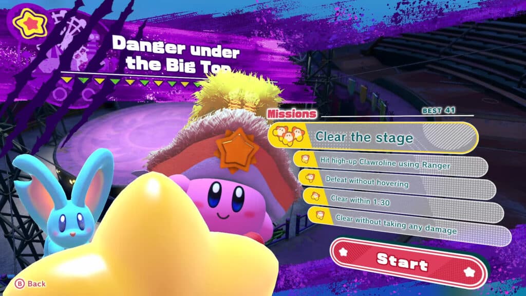 Optional Missions for Danger under the Big Top stage in Kirby and the Forgotten Land