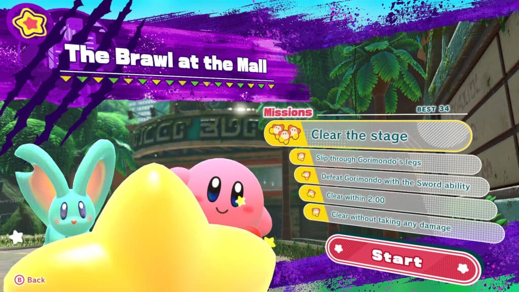 Optional Missions for The Brawl at the Mall stage in Kirby and the Forgotten Land