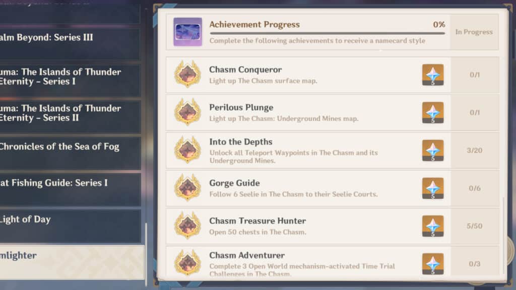 Chasmlighter Achievements in Genshin Impact