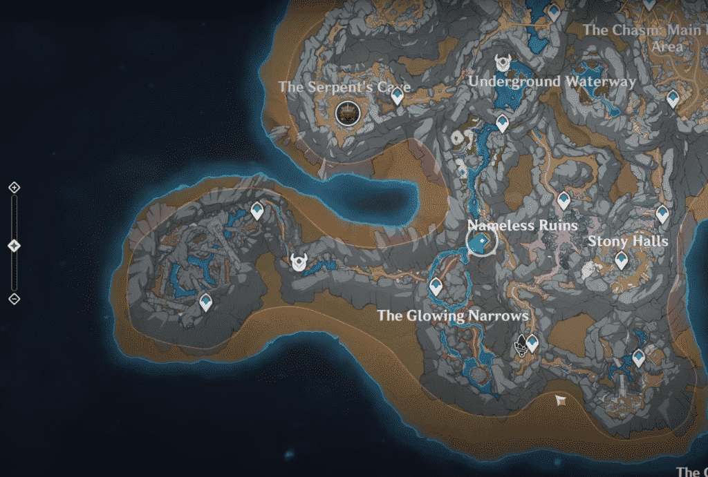 Map: In order to follow the water’s flow, just follow the river north until you will get to encounter three Abyss Mages. 