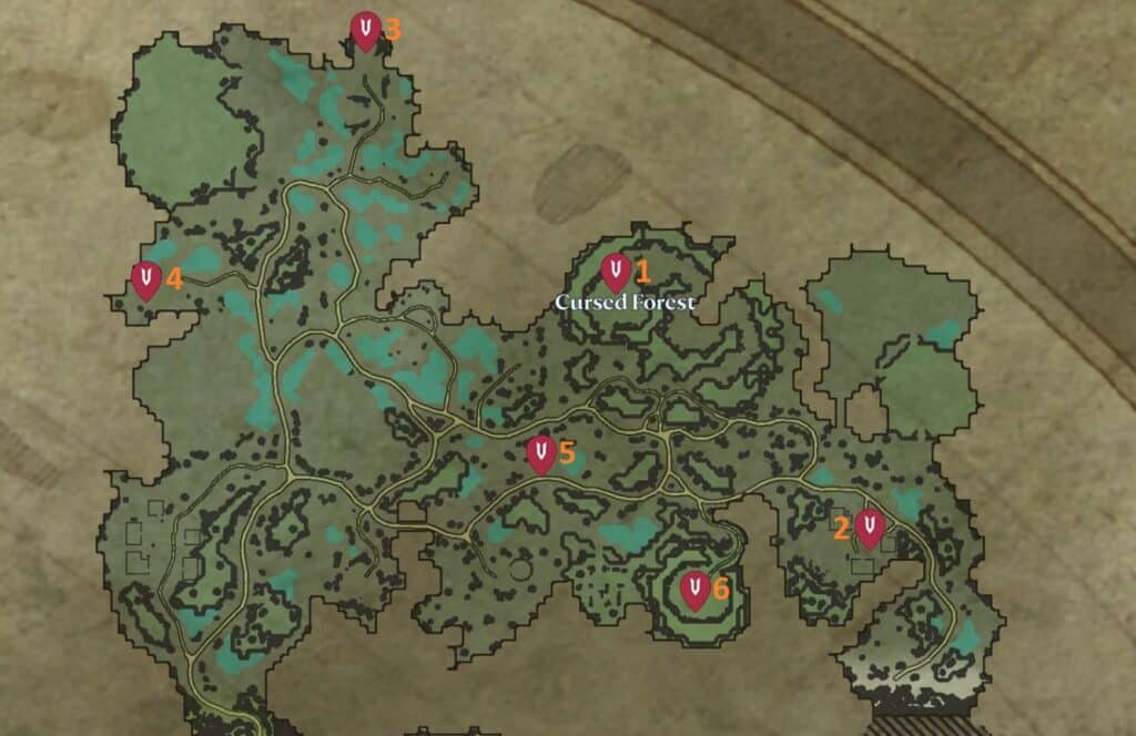 Cursed Forest V Blood Boss Locations - V Rising map