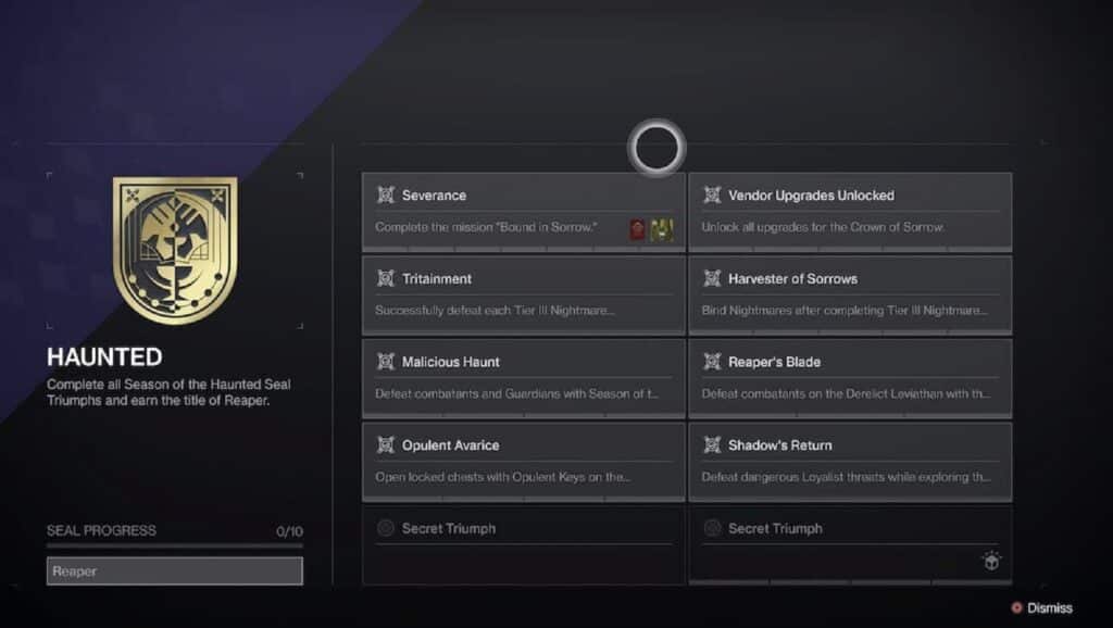 Destiny 2 Reaper Title Required Triumphs