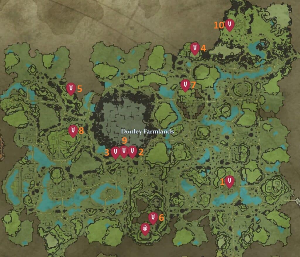 Dunley Farmlands V Blood Boss Locations - V Rising map