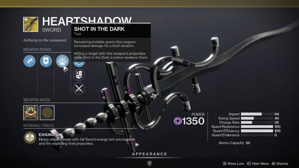 Heartshadow - Destiny 2 Season of the Haunted Exotic