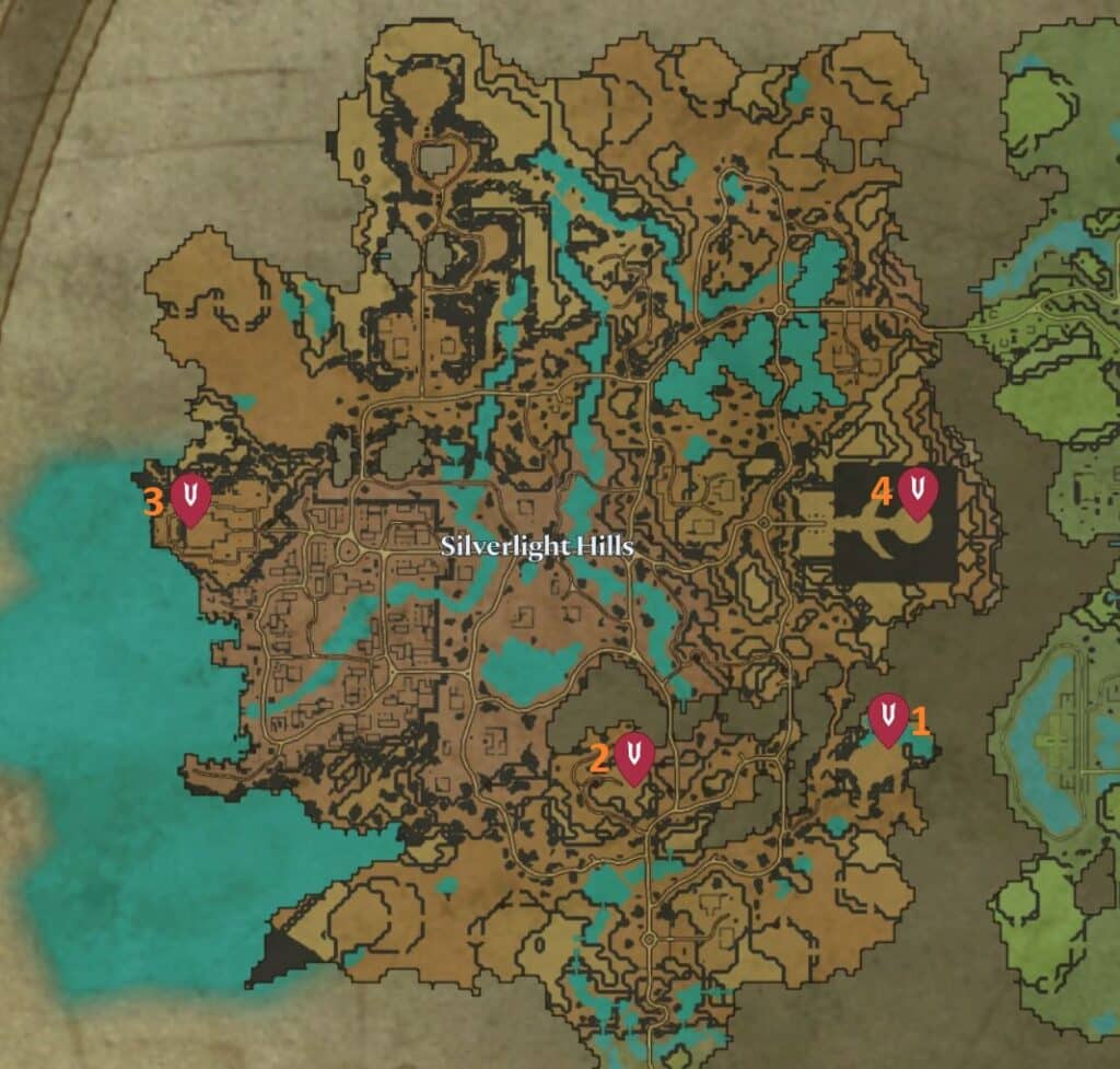 Silverlight Hills V Blood Boss Locations - V Rising map