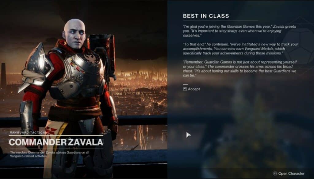 Step 6 - Speak to Commander Zavala in the Tower - Destiny 2 Best in Class Quest