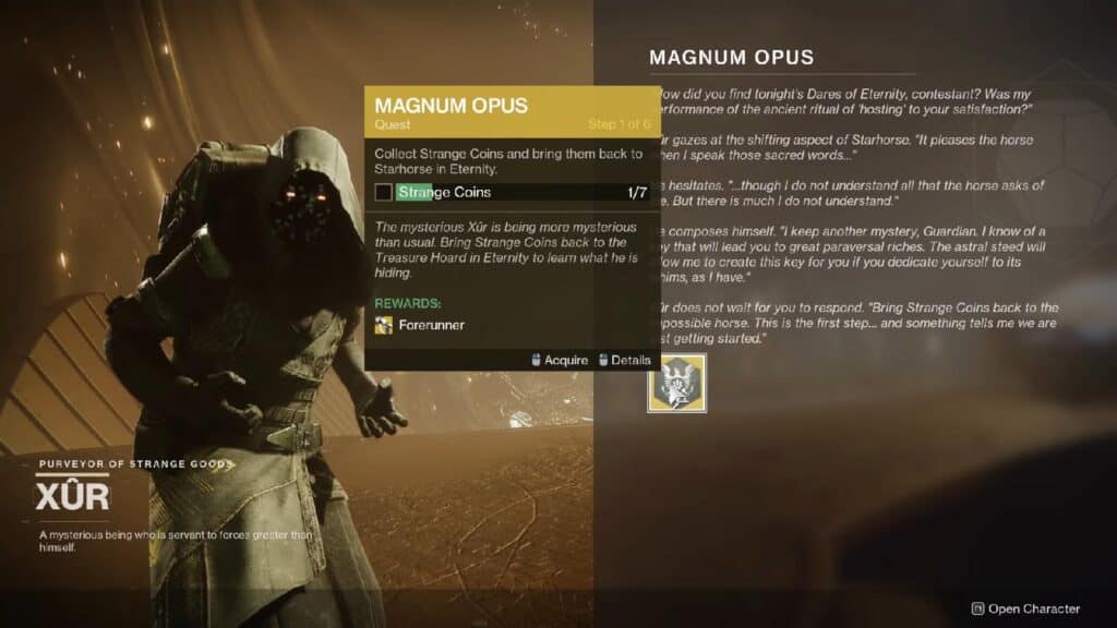 Destiny 2 - Xur will have the quest available as soon as you meet him.