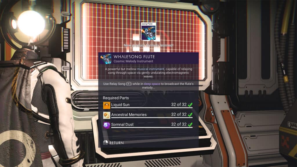 Whalesong Flute recipe in the derelict freighter - No Man's Sky Leviathan Expedition 7 Walkthrough