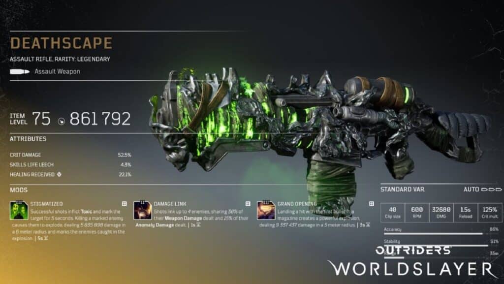 Deathscrape - Legendary Assault Rifle - Outriders Worldslayer