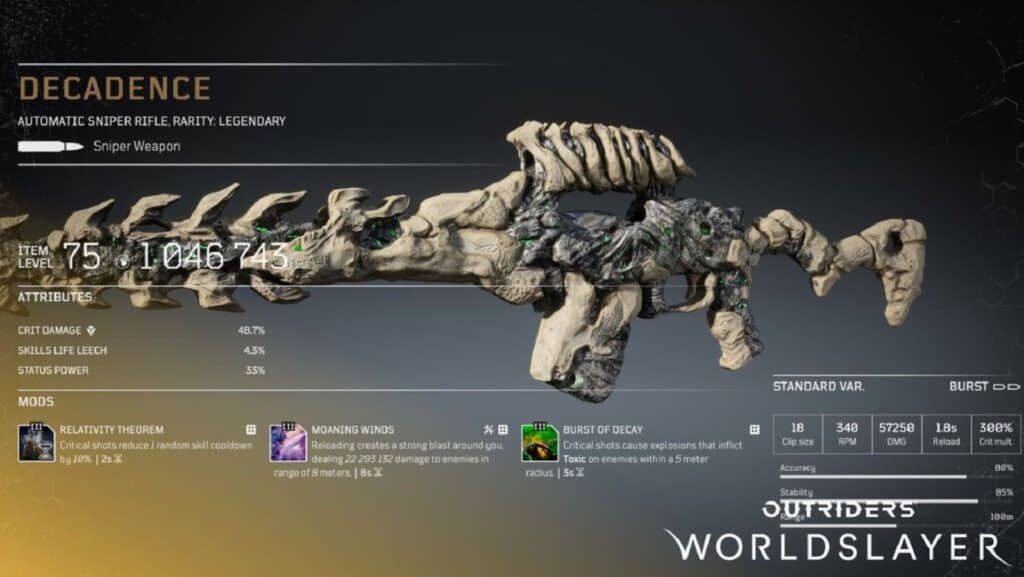 Decadence - Legendary Automatic Sniper Rifle - Outriders Worldslayer