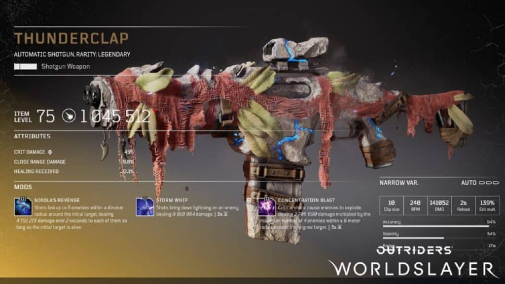 Thunderclap - Legendary Automatic Shotgun  - Outriders Worldslayer