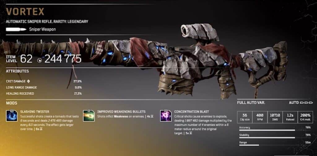 Vortex - Legendary Automatic Sniper Rifle - Outriders Worldslayer