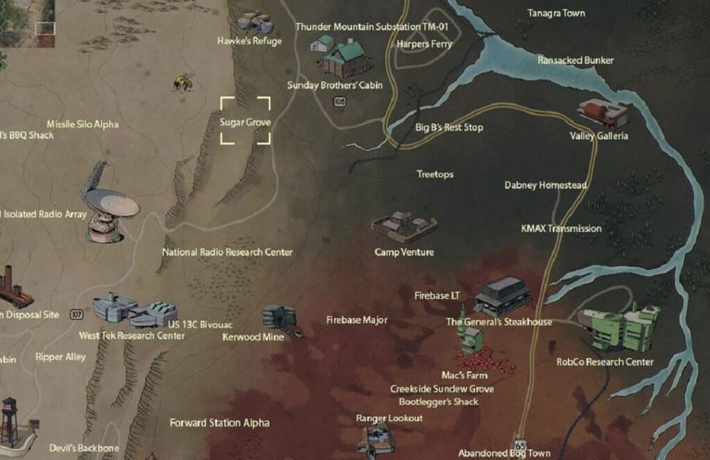 Sugar Grove Fallout 76 map location