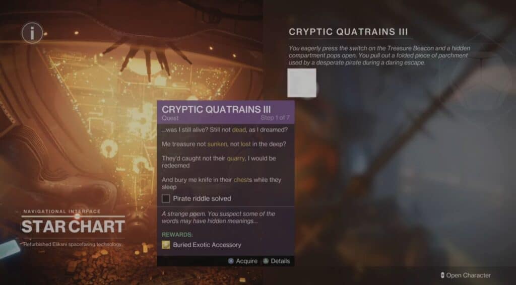 Destiny 2 Cryptic Quatrains III riddle