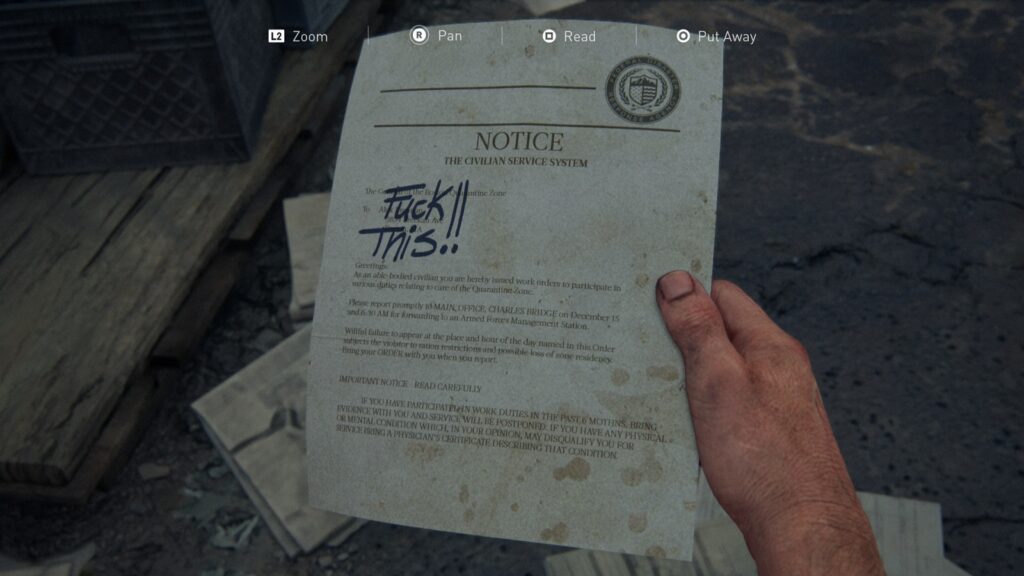 Drafting Notice - Last of Us Part 1 Quarantine Zone Collectible