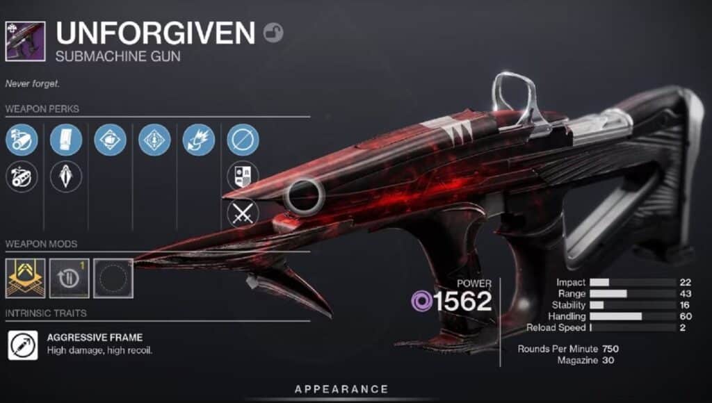 Best Unforgiven SMG Perks in Destiny 2