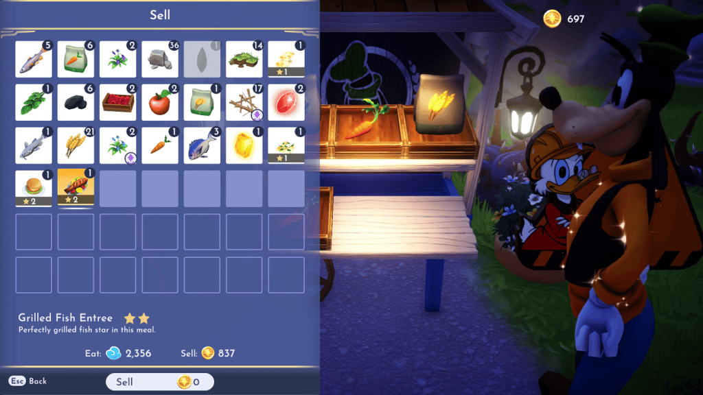 Sell Cooked Fish Star Coins in Disney Dreamlight Valley