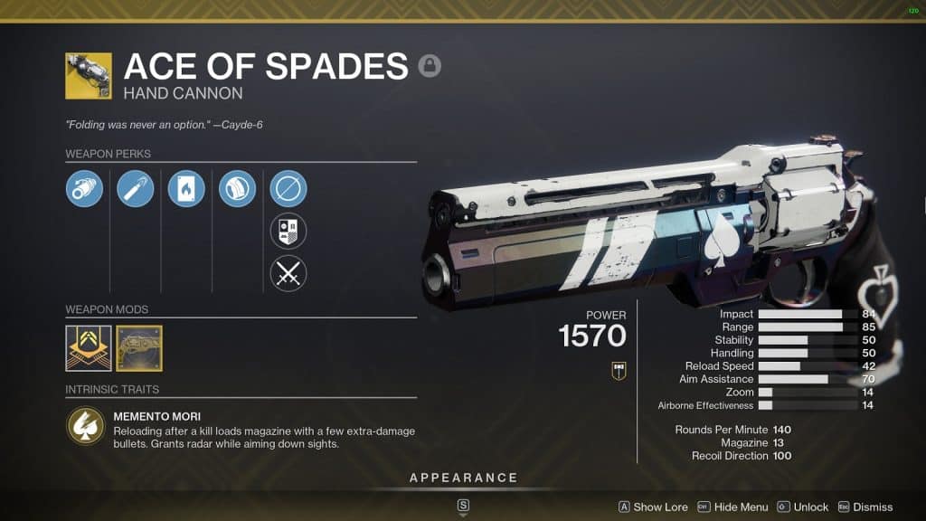 Ace of Spades Best Hand Cannons in Destiny 2