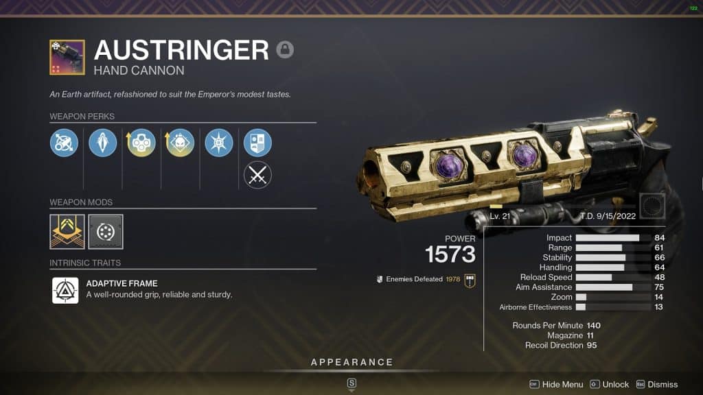 Austringer Best Hand Cannons in Destiny 2