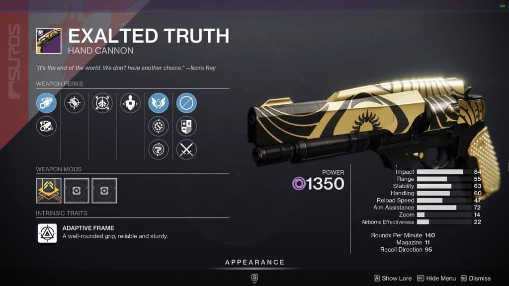 Exalted Truth Best Hand Cannons in Destiny 2