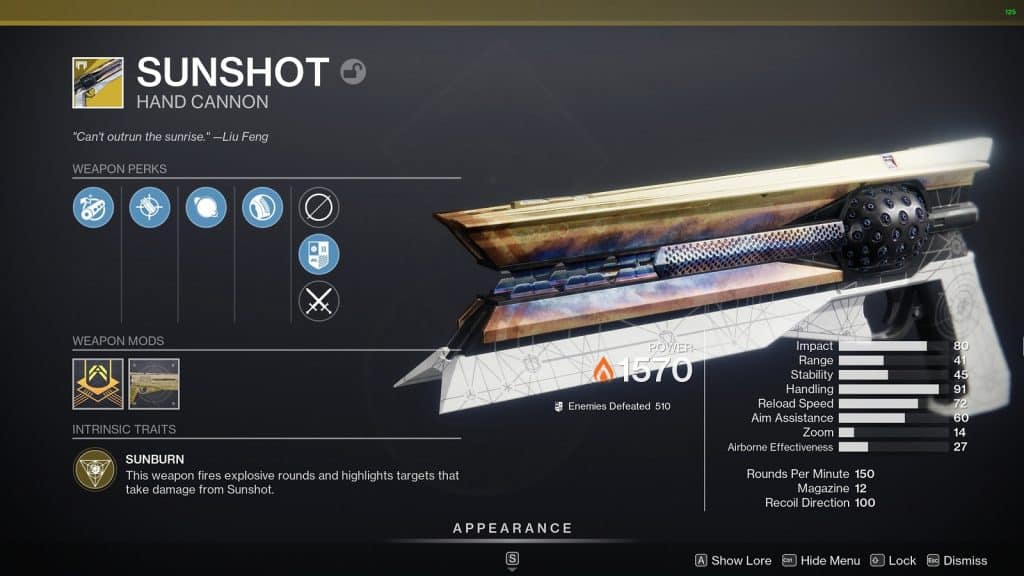 Sunshot Best Hand Cannons in Destiny 2