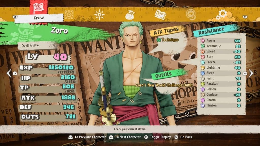 Zoro's New World Challenge Outfit - One Piece Odyssey