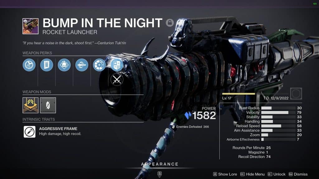 Bump in the Night Rocket Launcher - Best Weapons you need to craft before Lightfall in Destiny 2