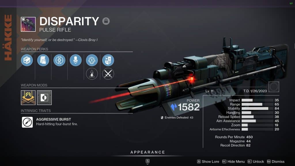 Disparity Pulse Rifle - Best Weapons you need to craft before Lightfall in Destiny 2