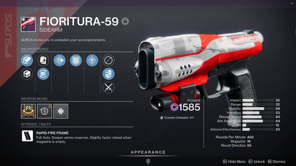 Fioritura-59 Sidearm - Best Legendary Weapons you need to Get Before Destiny 2 Lightfall