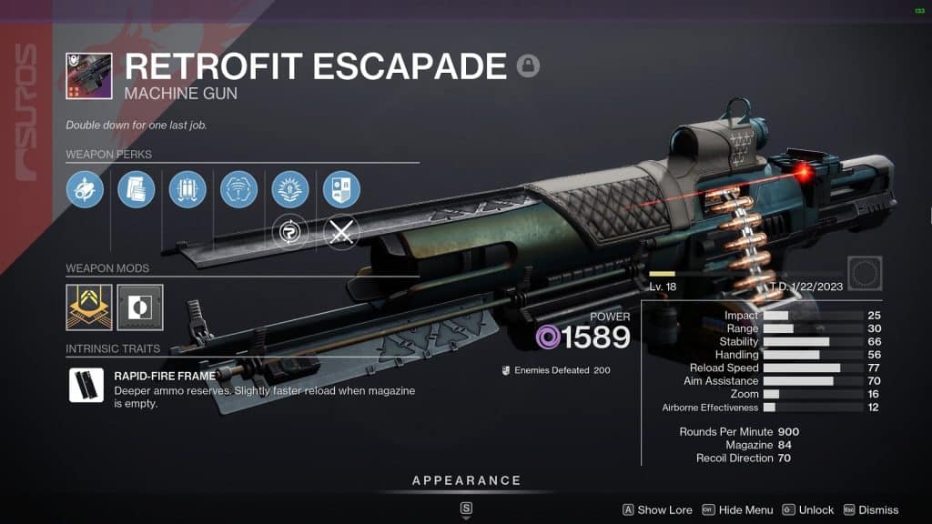 Retrofit Escapade Machine Gun - Best Weapons you need to craft before Lightfall in Destiny 2