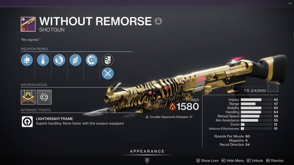 Without Remorse Shotgun - Best Weapons you need to craft before Lightfall in Destiny 2