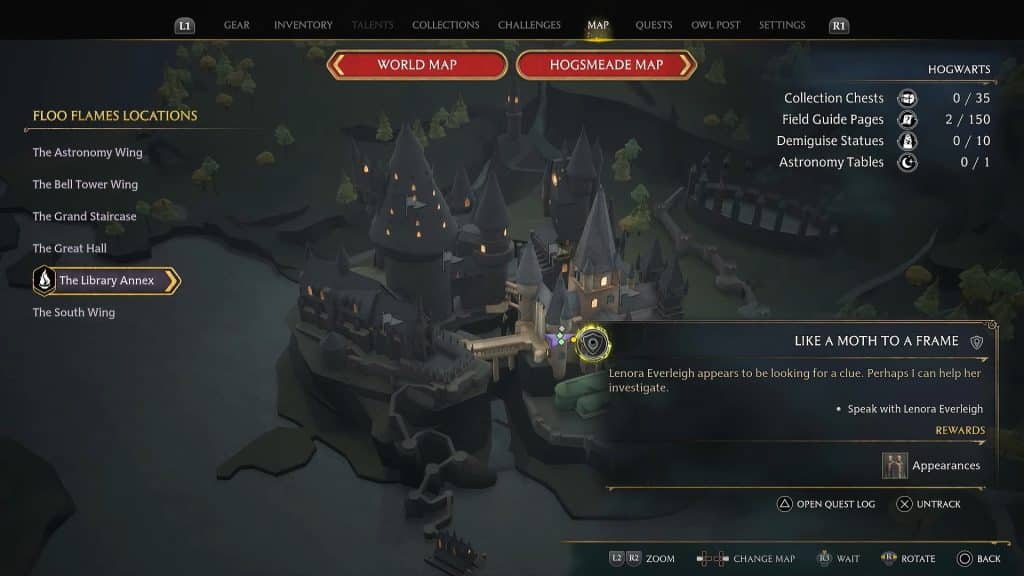 Hogwarts Legacy Like a Moth to a Frame side quest location